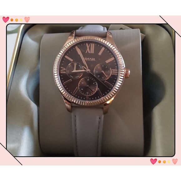 BNIB~FOSSIL Rye Multifunction Gray Leather Band Watch~$140 Retail Value - Picture 3 of 7